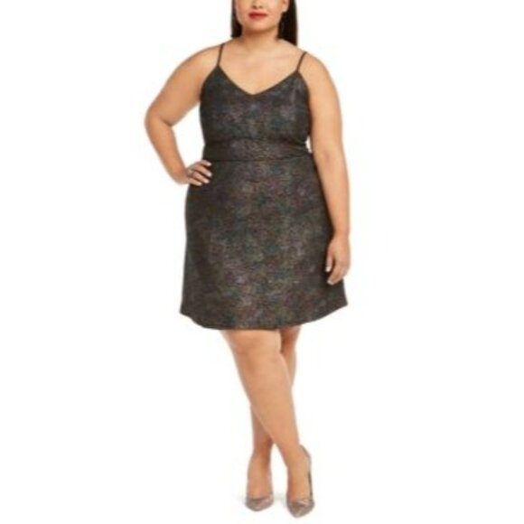 Monteau Trendy Plus Size Multicolor-Foil Skater Dress - Picture 1 of 14